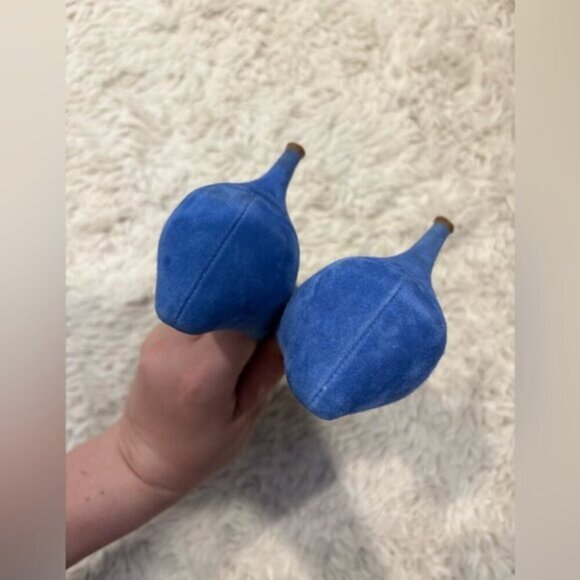 J Crew COLLECTION Dulci Suede Kitten Heels Women’s Size 8 Jeweled Blue Italy - Picture 11 of 16